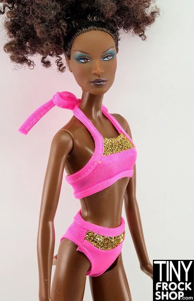 12" Fashion Doll Pink And Gold Swimsuit - 2 Versions