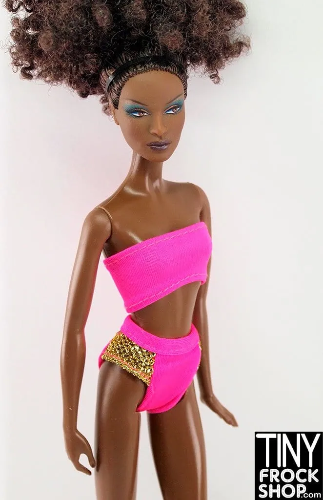 12" Fashion Doll Pink And Gold Swimsuit - 2 Versions