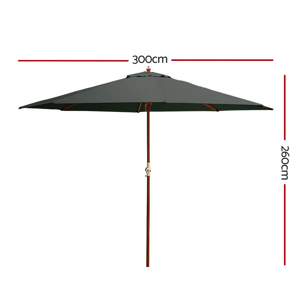 3m UV50  Outdoor Umbrella, Water-Resistant Charcoal - Instahut