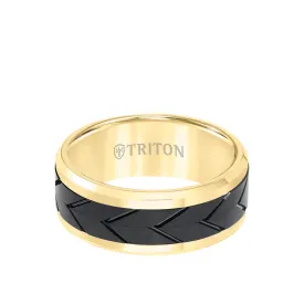 8MM Tungsten Carbide Ring - Black Tire Tread Center and Bevel Edge