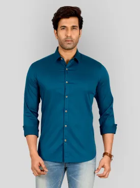 Air Blue Solid Slim Fit Casual Shirt | Greenfibre