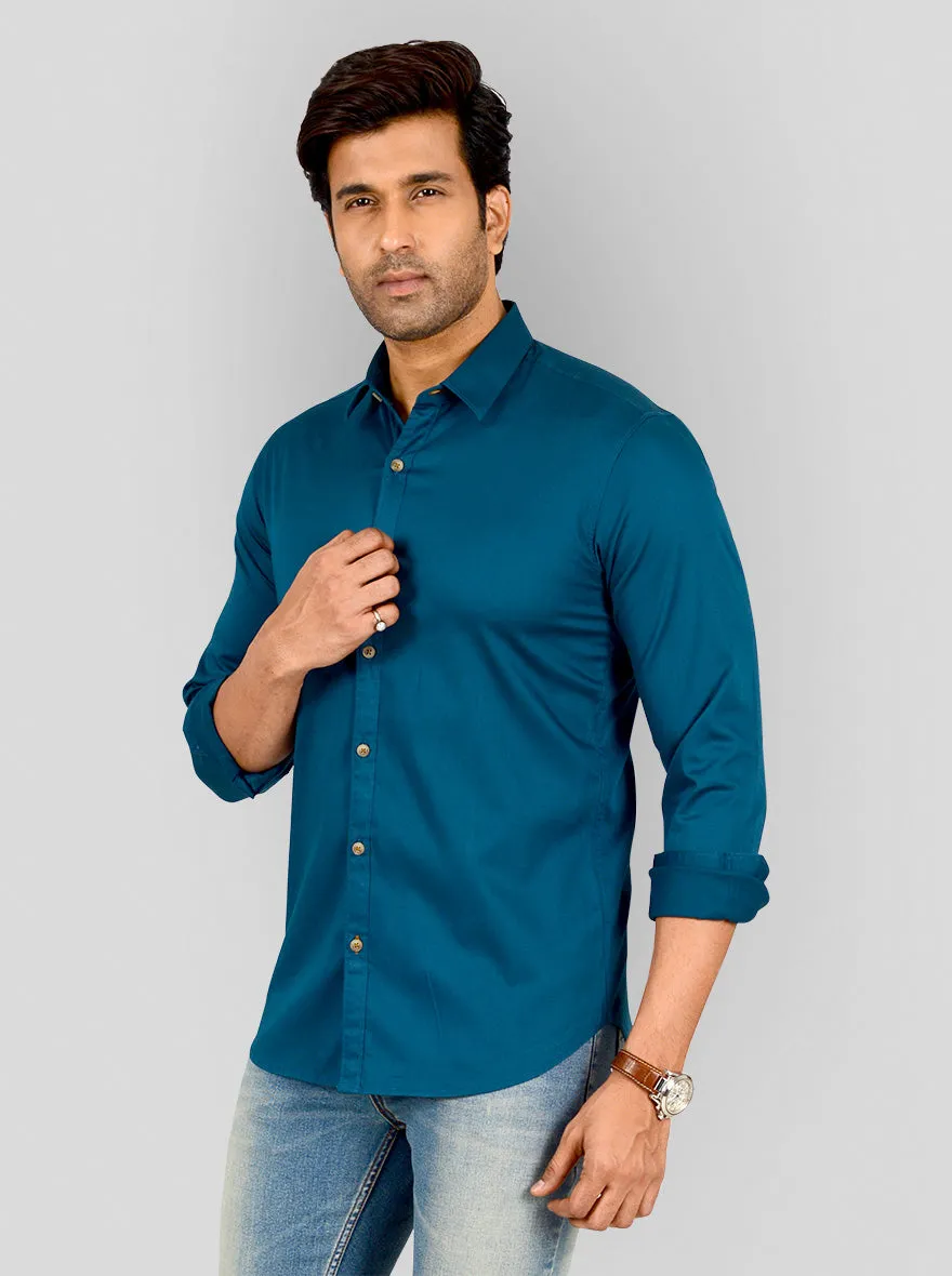 Air Blue Solid Slim Fit Casual Shirt | Greenfibre