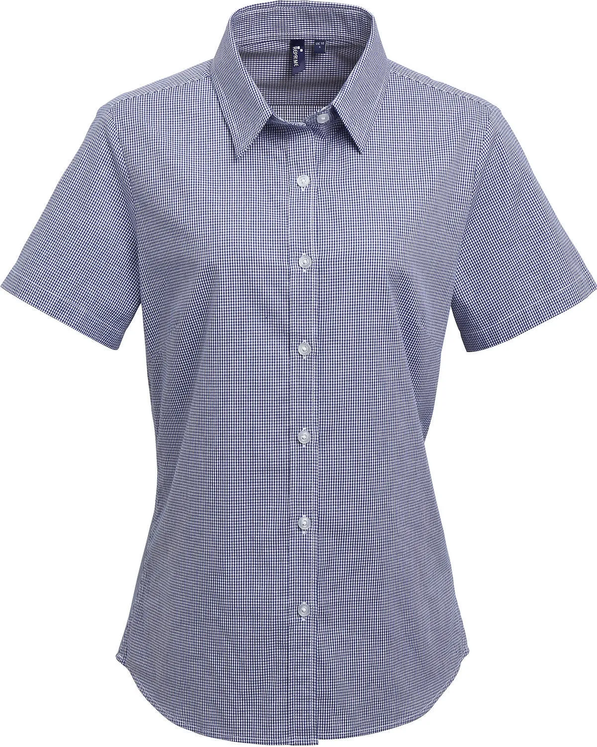 Artisan Collection by Reprime Ladies' Microcheck Gingham Short-Sleeve Cotton Shirt