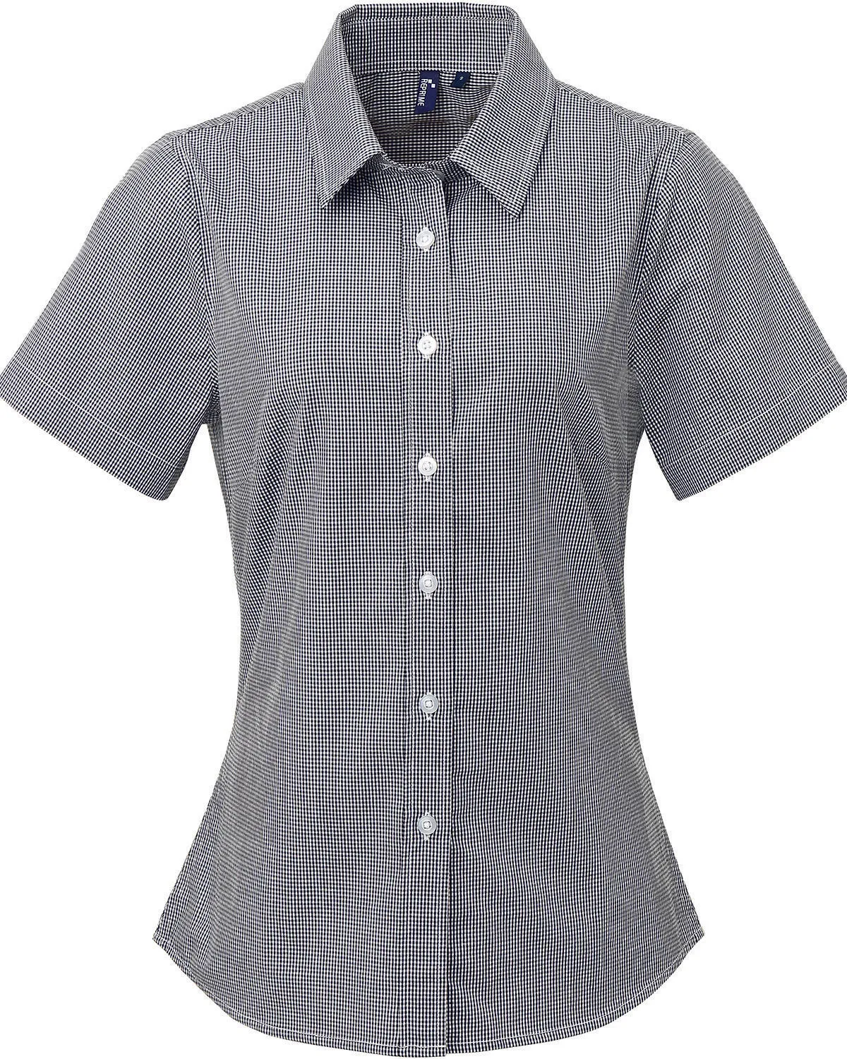 Artisan Collection by Reprime Ladies' Microcheck Gingham Short-Sleeve Cotton Shirt