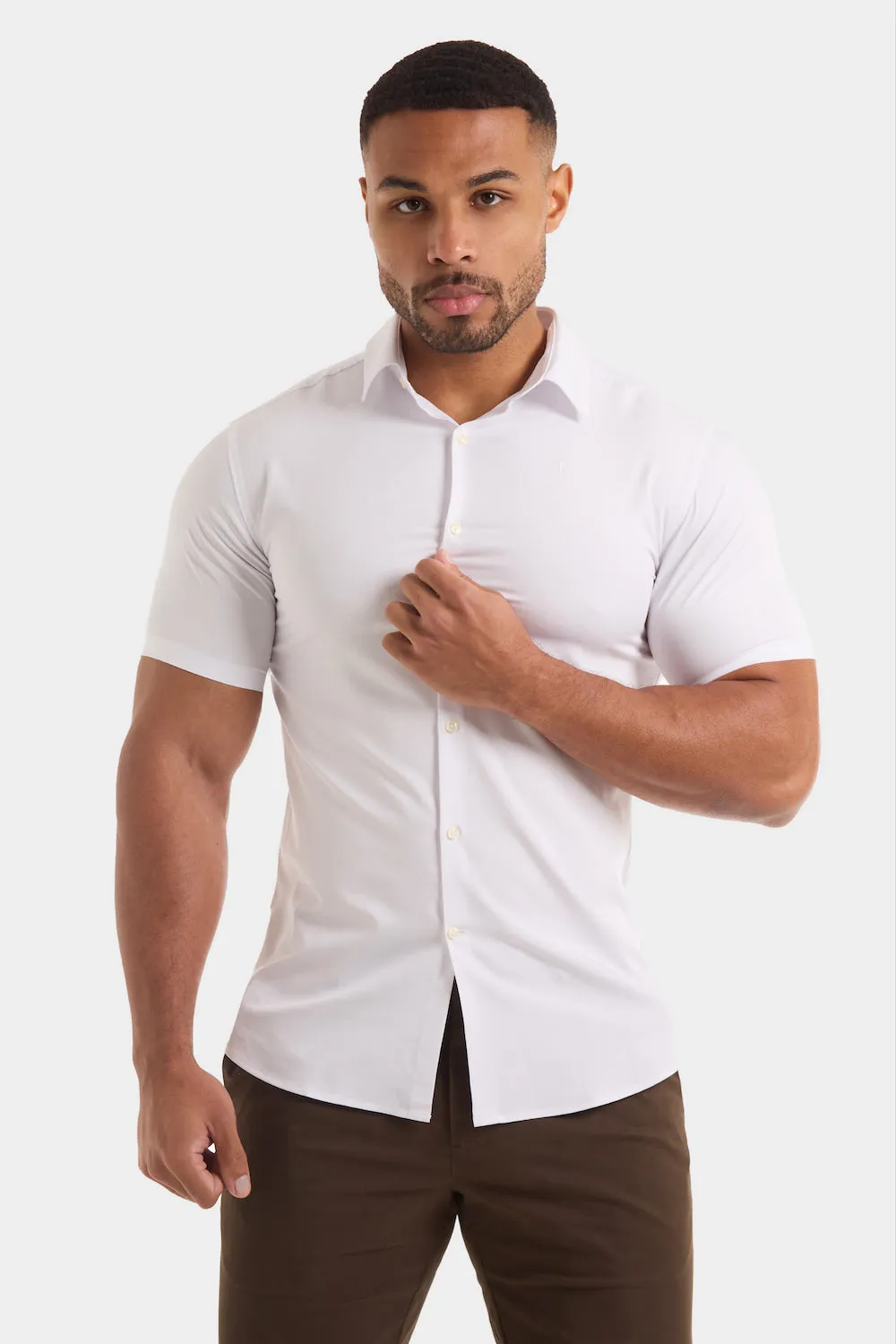 Athletic Fit Short Sleeve Bamboo Shirt in White