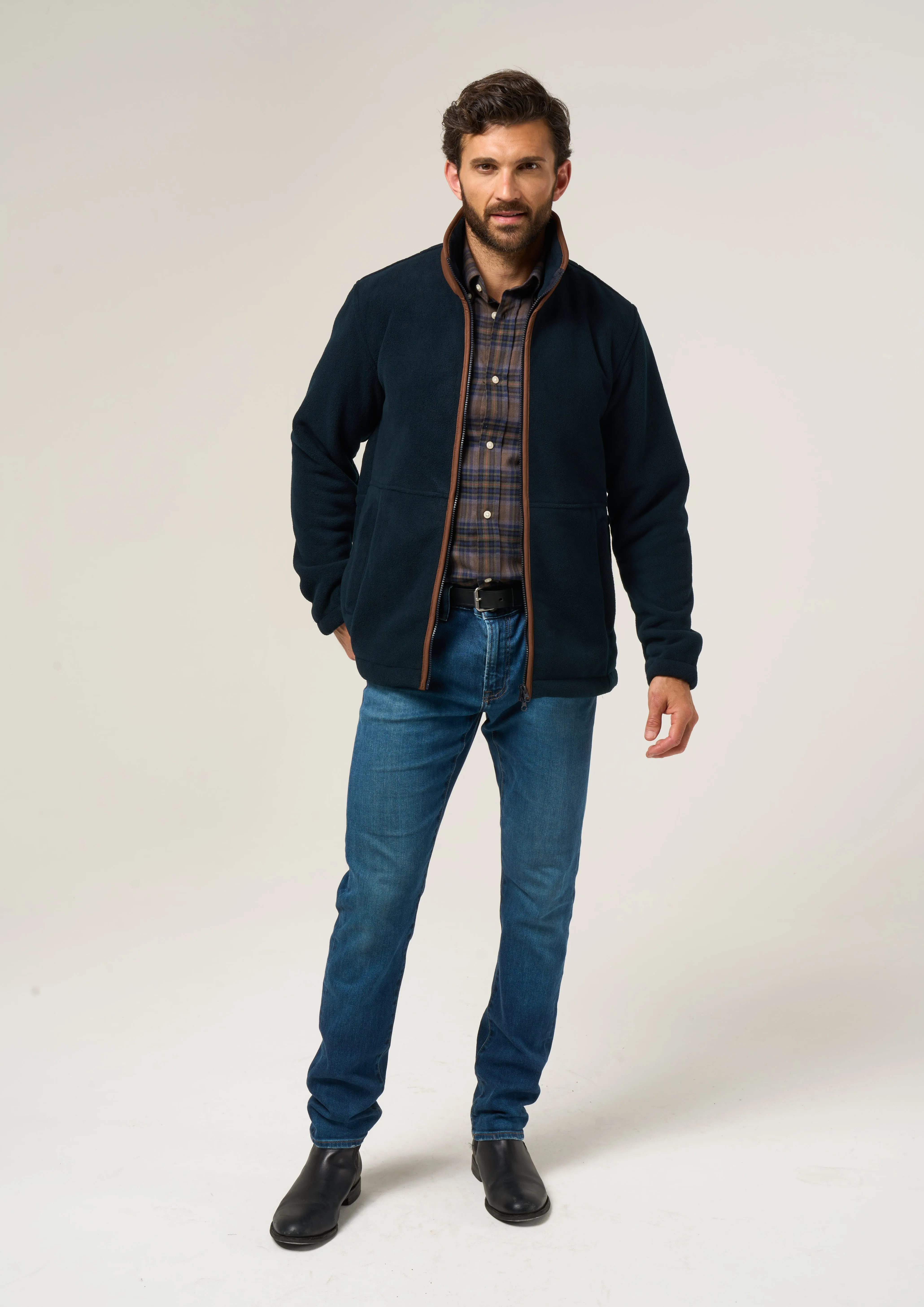 Aylsham Men's Fleece Jacket In Dark Navy - Regular Fit