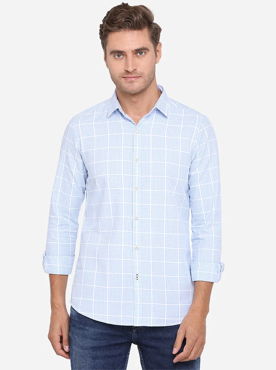 Ballad Blue Checked Slim Fit Casual Shirt | JadeBlue