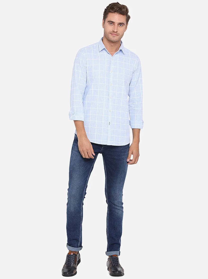 Ballad Blue Checked Slim Fit Casual Shirt | JadeBlue