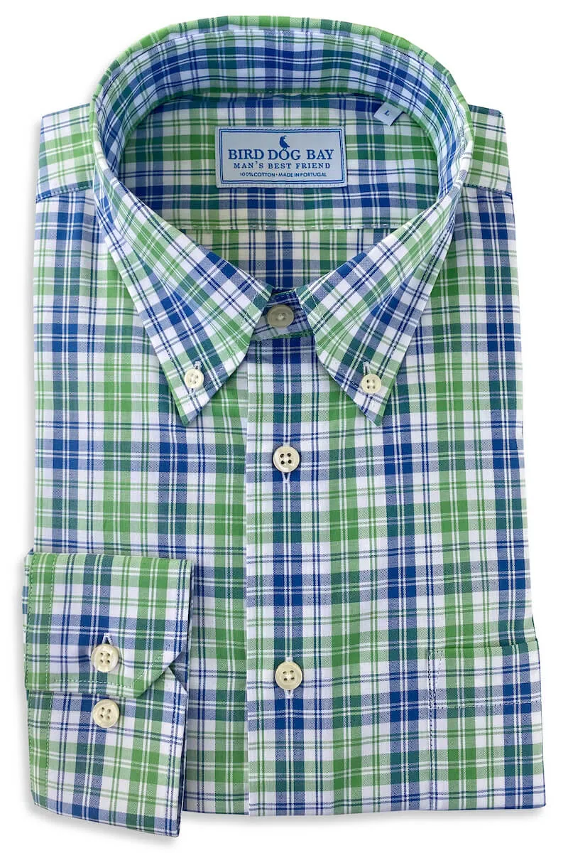 Beckett: Woven Cotton Shirt - Green/Blue