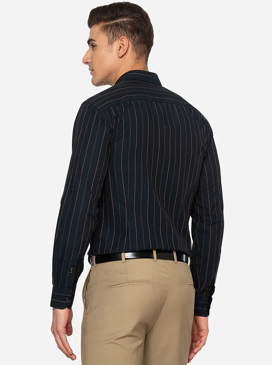 Black & Golden Striped Slim Fit Casual Shirt | JadeBlue