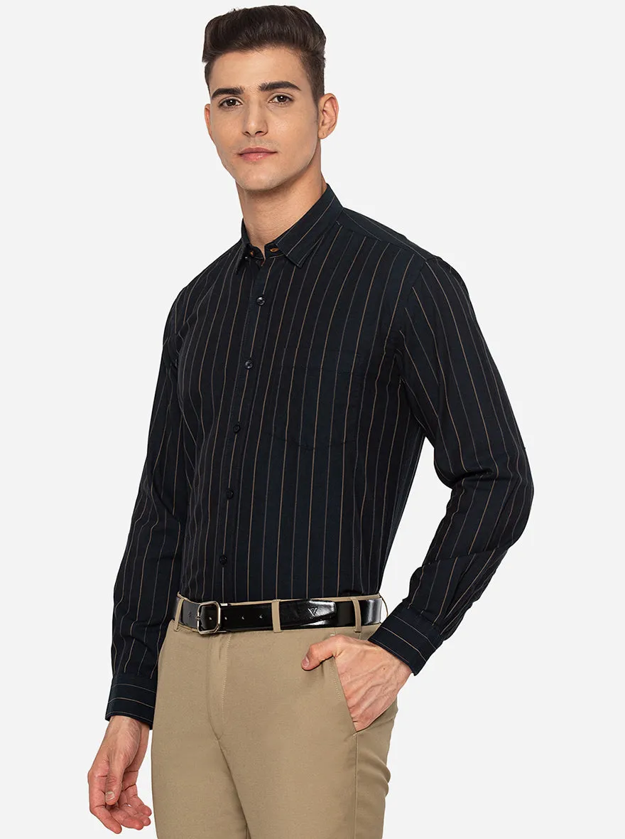 Black & Golden Striped Slim Fit Casual Shirt | JadeBlue