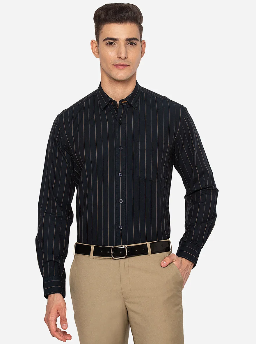 Black & Golden Striped Slim Fit Casual Shirt | JadeBlue