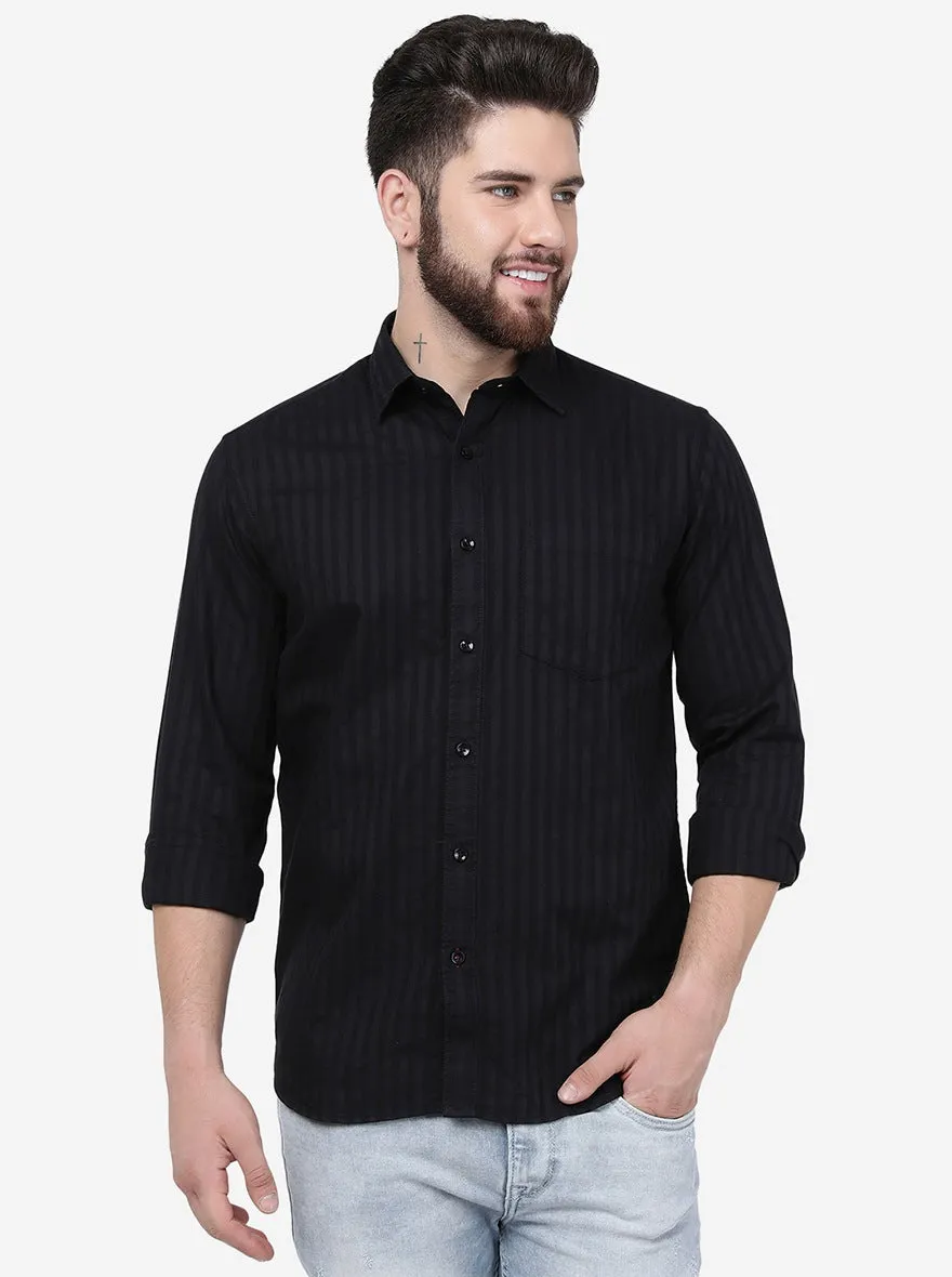 Black Striped Smart Fit Semi Casual Shirt | Greenfibre