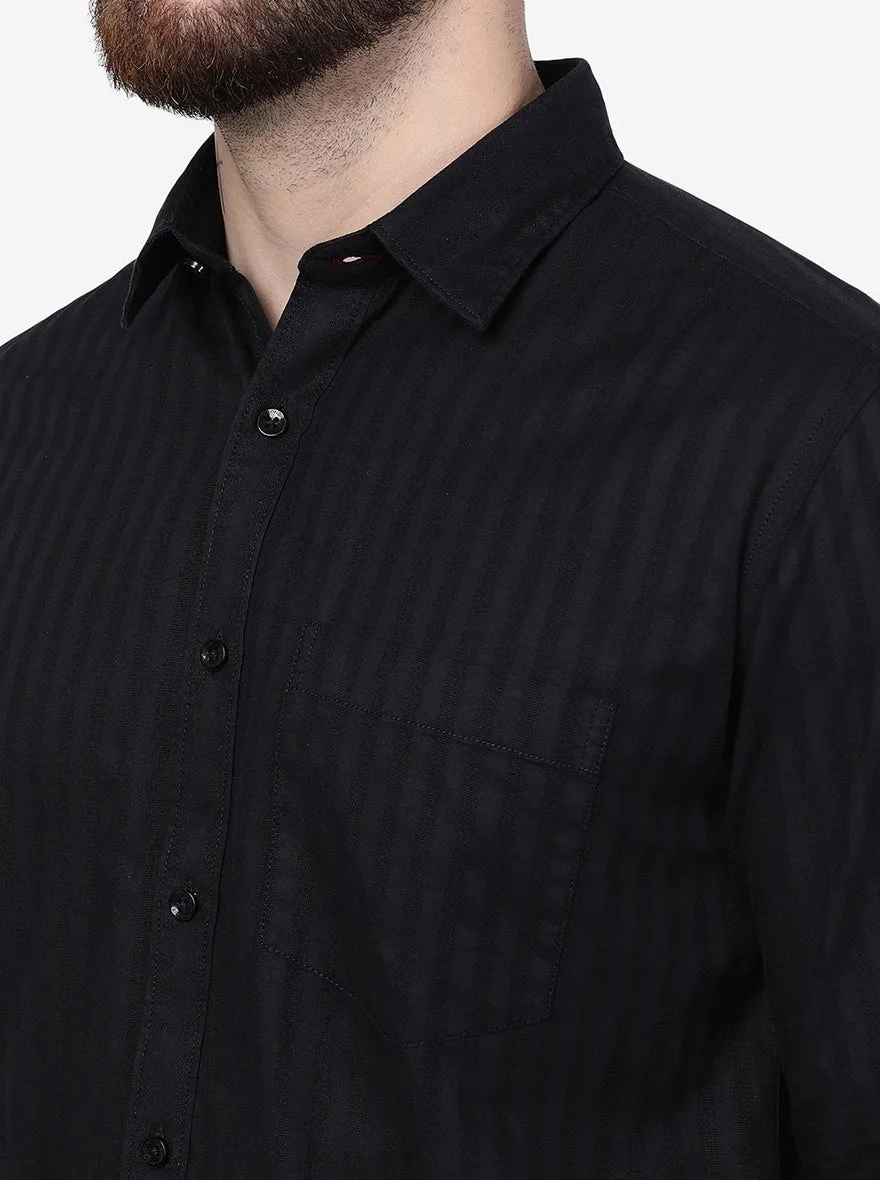 Black Striped Smart Fit Semi Casual Shirt | Greenfibre