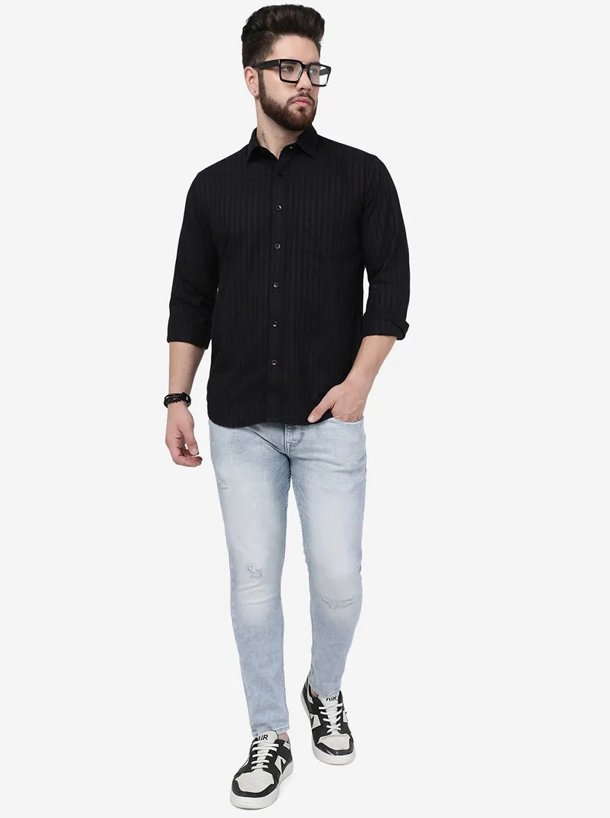 Black Striped Smart Fit Semi Casual Shirt | Greenfibre