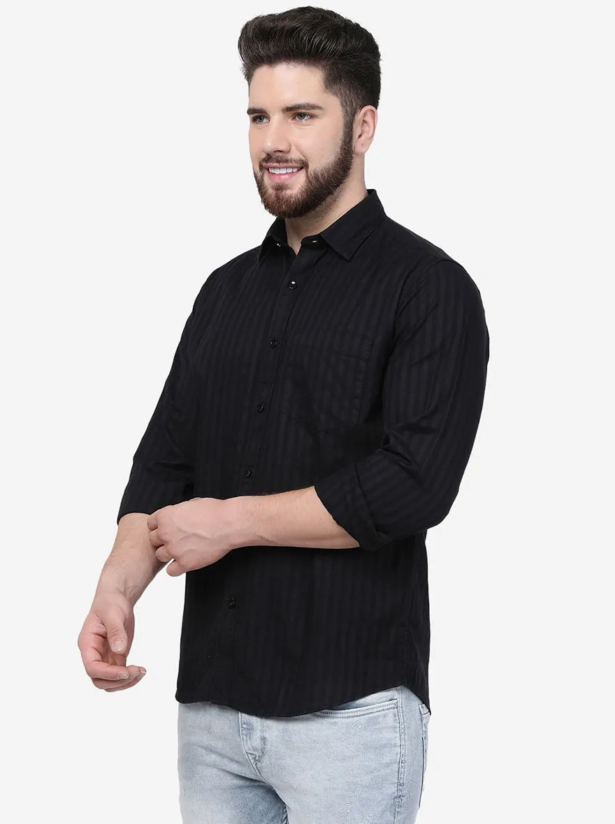 Black Striped Smart Fit Semi Casual Shirt | Greenfibre