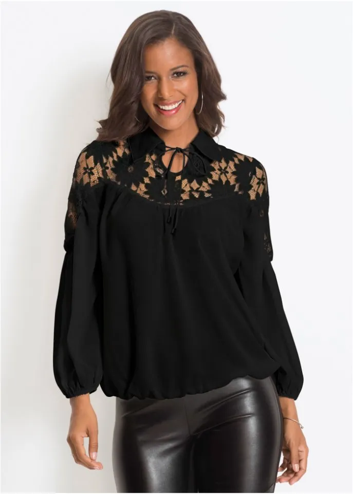 Blouse with collar Bodyflirt Boutique, black