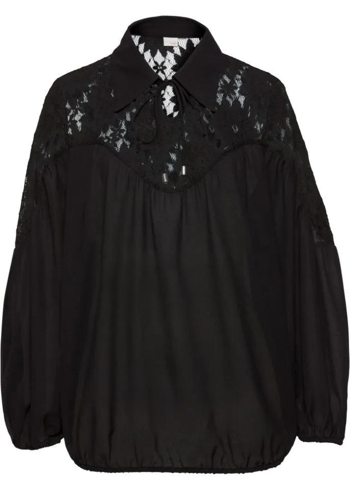 Blouse with collar Bodyflirt Boutique, black