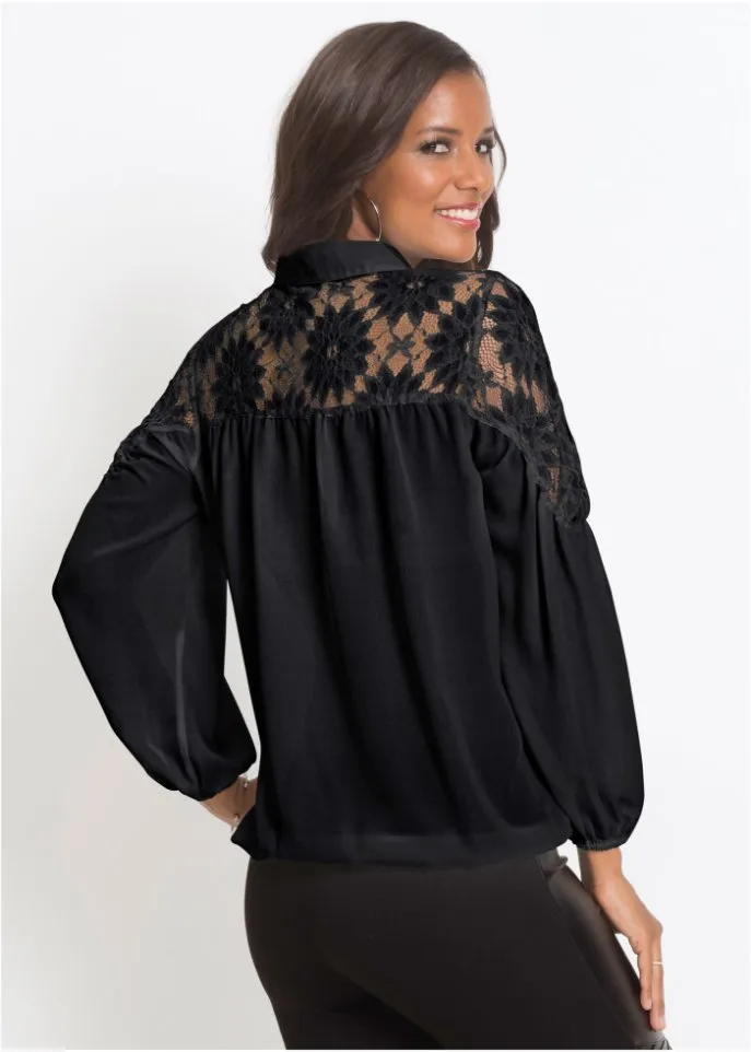 Blouse with collar Bodyflirt Boutique, black