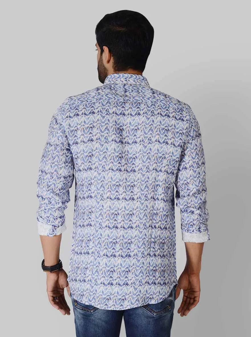 Blue & Grey Printed Slim Fit Casual Shirt | JadeBlue