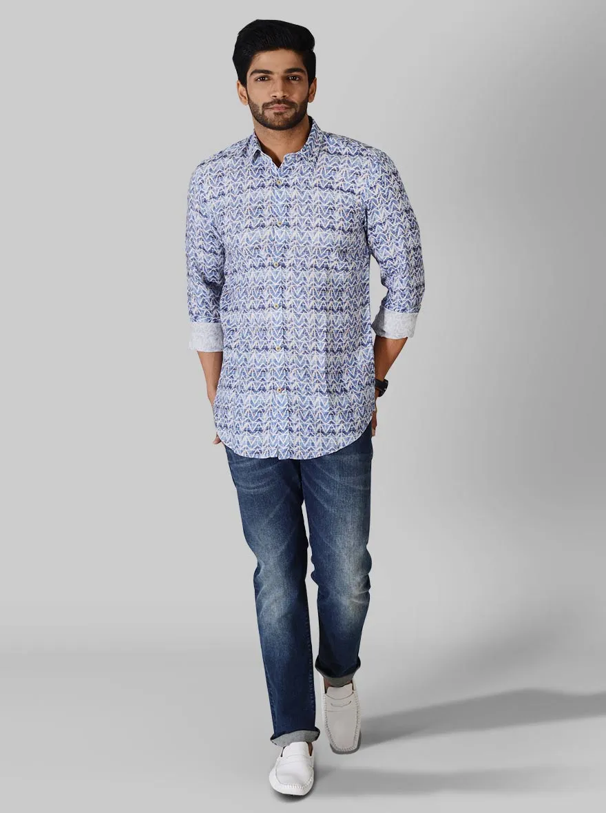 Blue & Grey Printed Slim Fit Casual Shirt | JadeBlue