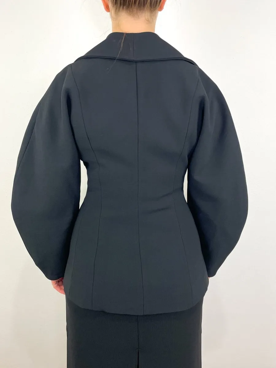 Bonded Crepe Curve Sleeve Jacket in Black