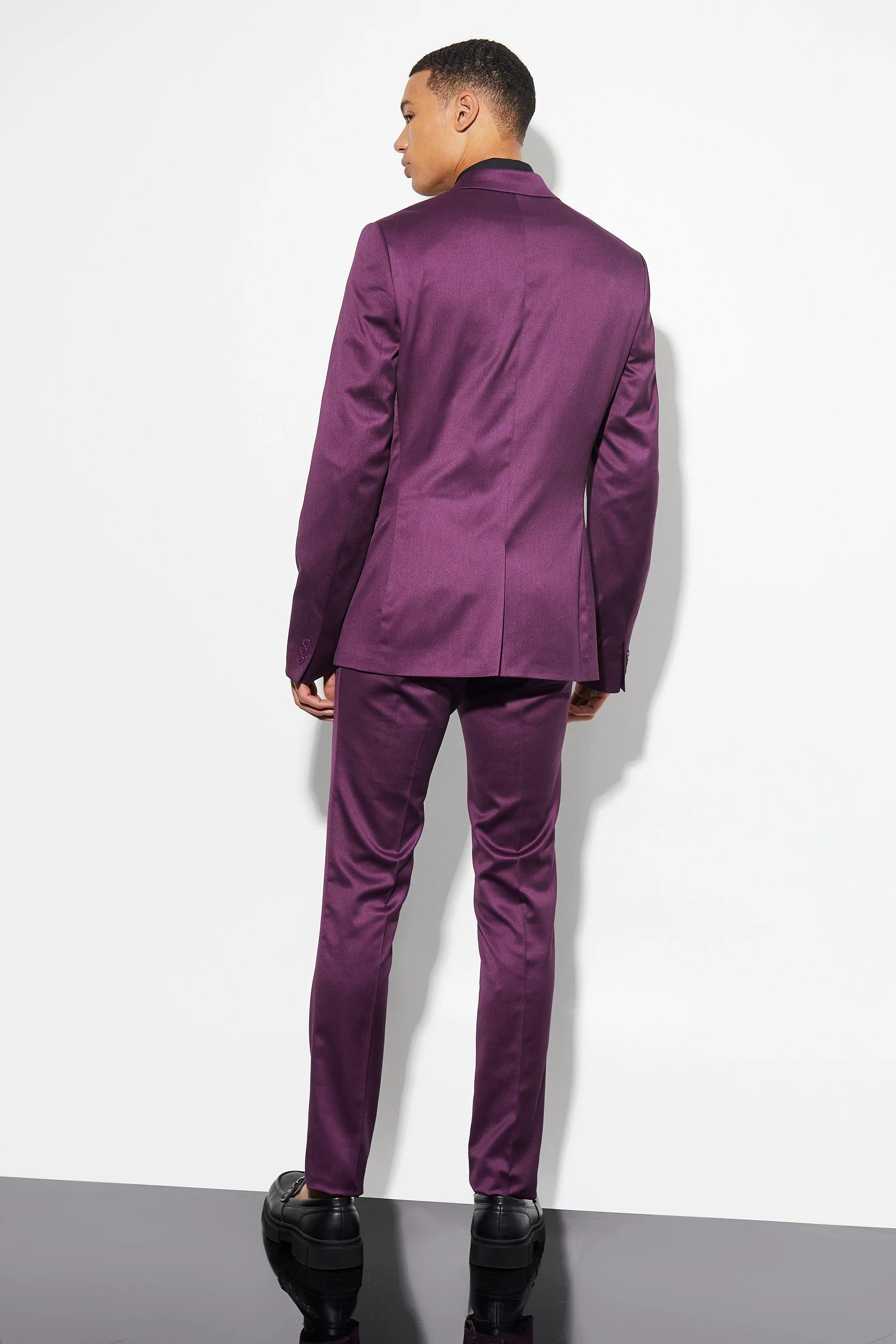 Boohoo Tall Slim Satin Jacket, Purple