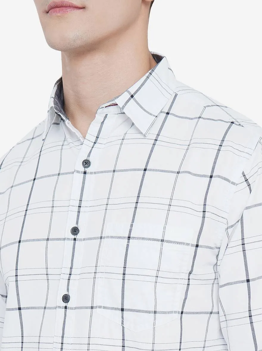 Bright White Checked Slim Fit Semi Casual Shirt | Greenfibre