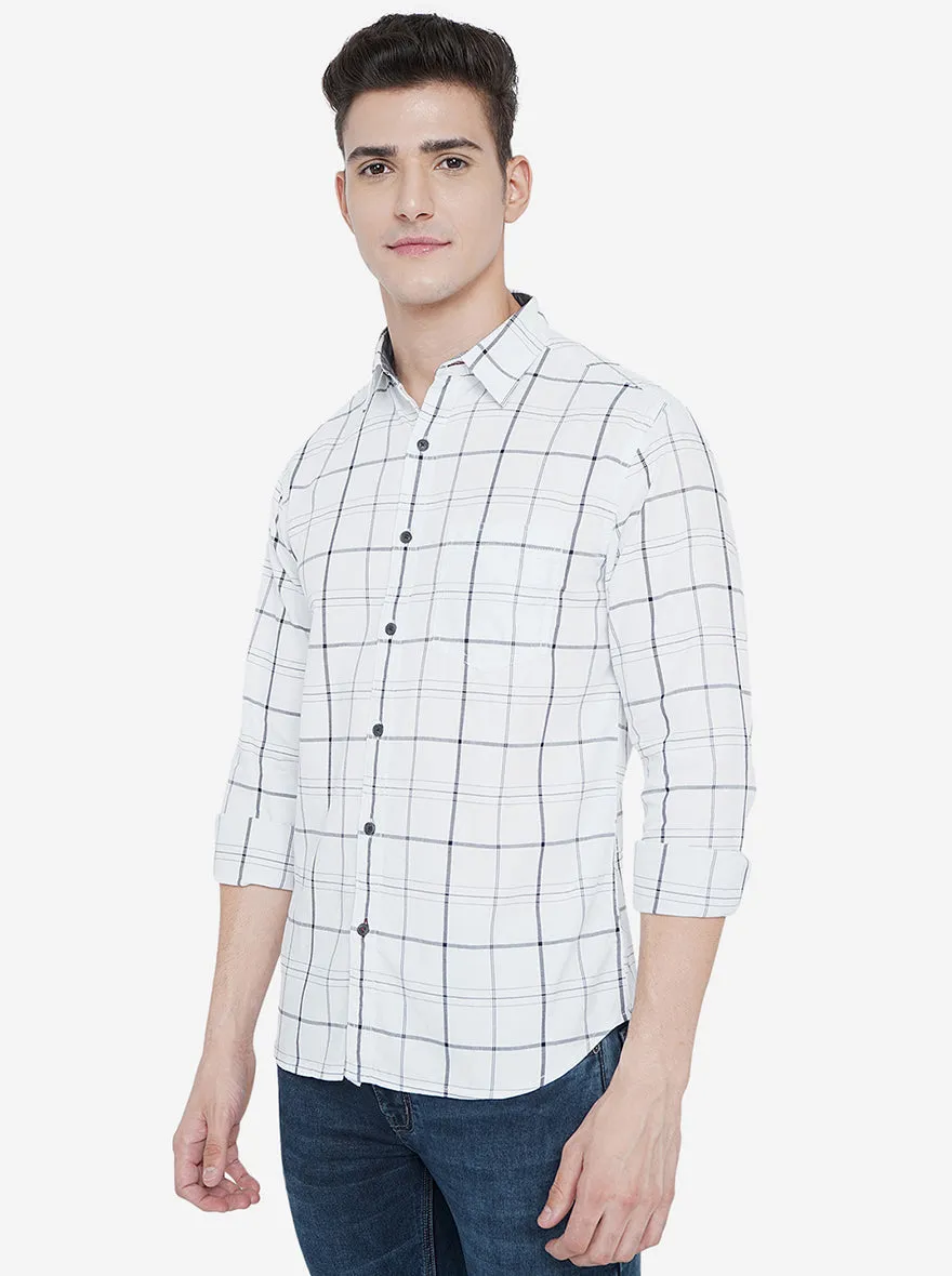 Bright White Checked Slim Fit Semi Casual Shirt | Greenfibre