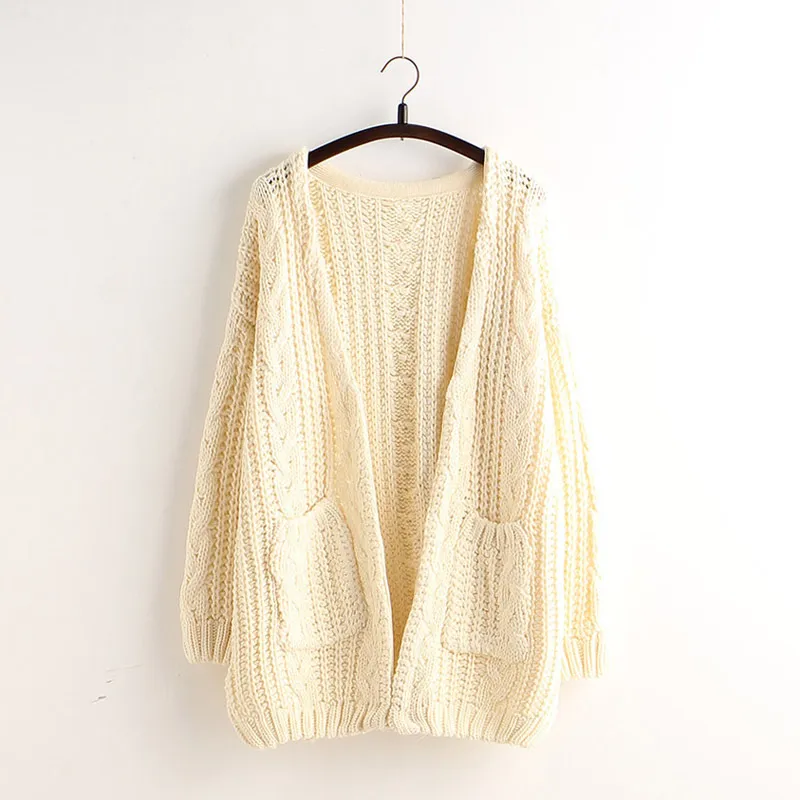 Cable Loose Pockets Knit Long Cardigan      S3046