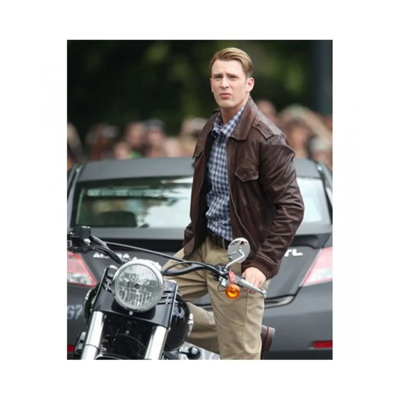 Captain America Evans Brown Motorcycle Leather Jacket