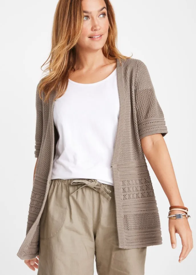 Cardigan ajour with half sleeves Bpc Bonprix Collection, brown