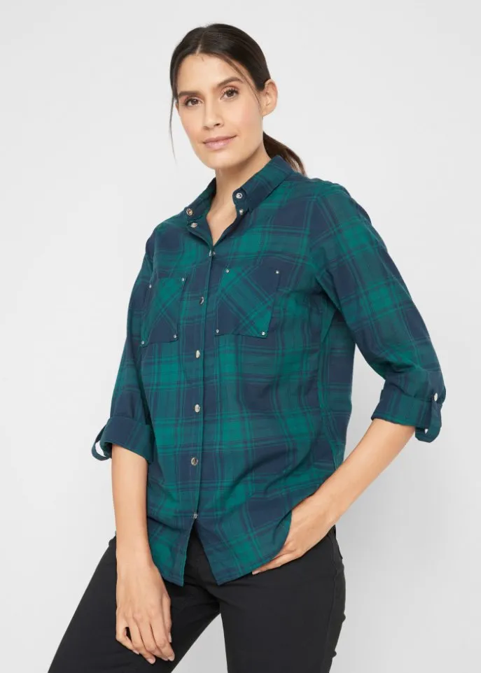 Checked cotton blouse Bpc Bonprix Collection, green