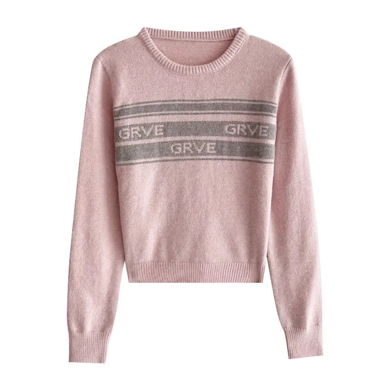 chic simple long-sleeved round neck short knit sweater     S4779