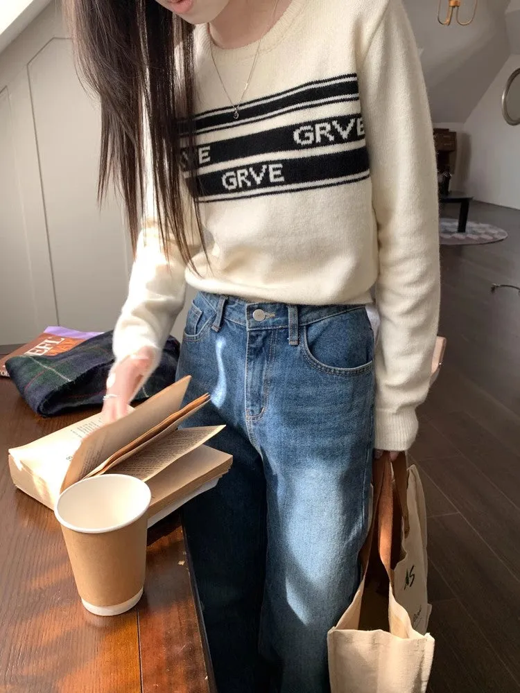 chic simple long-sleeved round neck short knit sweater     S4779