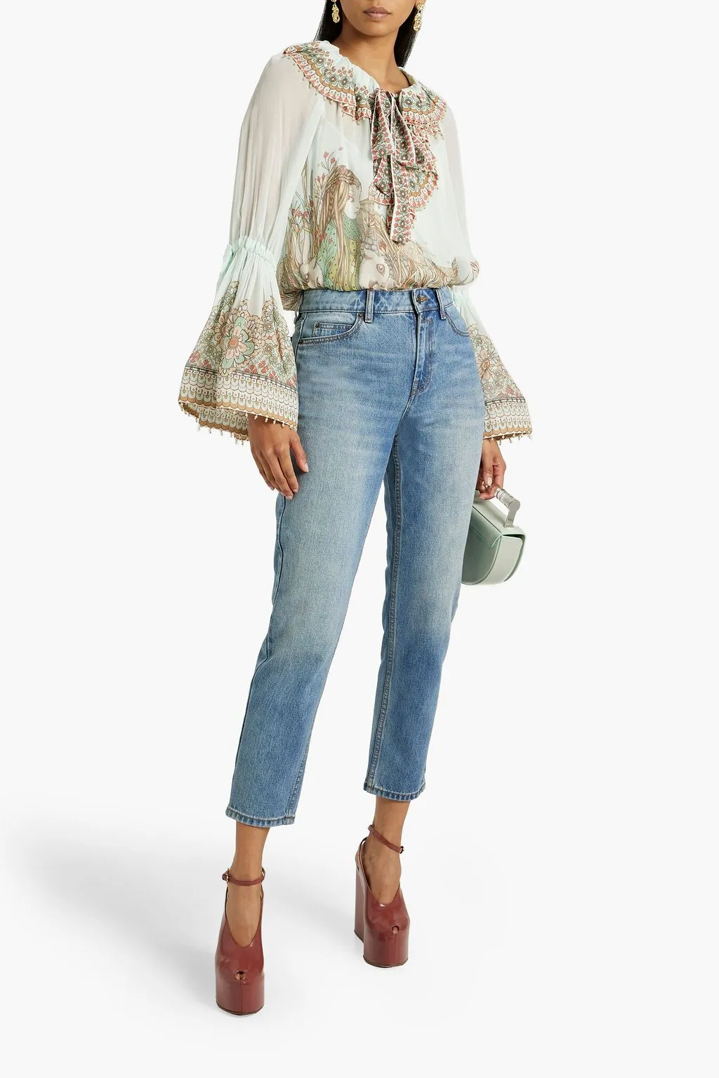 Chiffon blouse decorated with beads ZIMMERMANN, mint