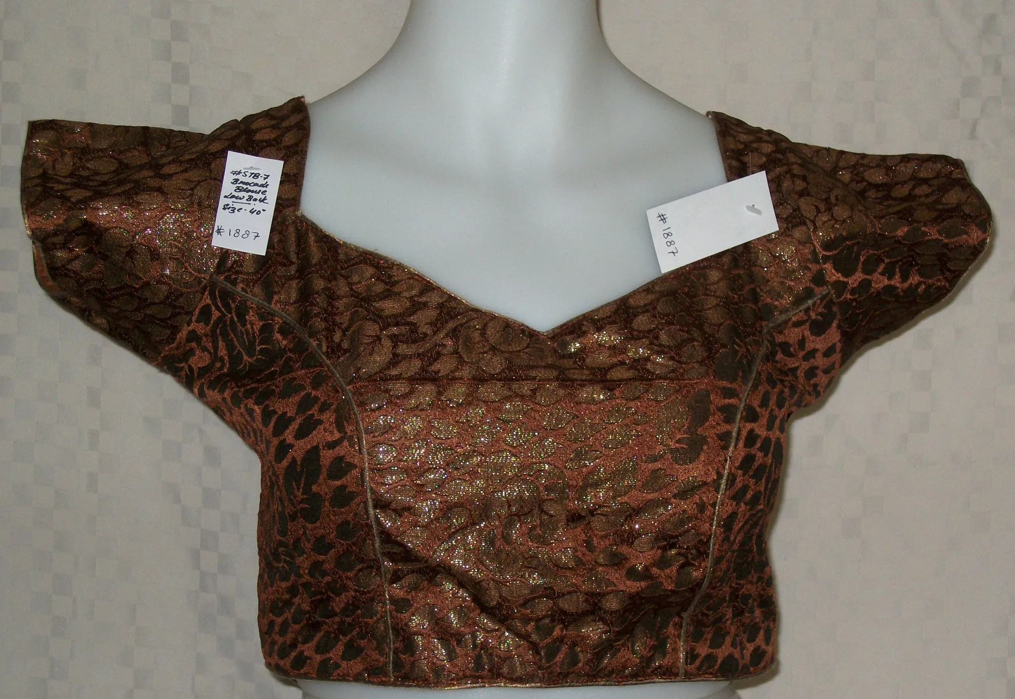 Choli 1887 Brown Brocade Saree Blouse Medium Size Shieno Sarees