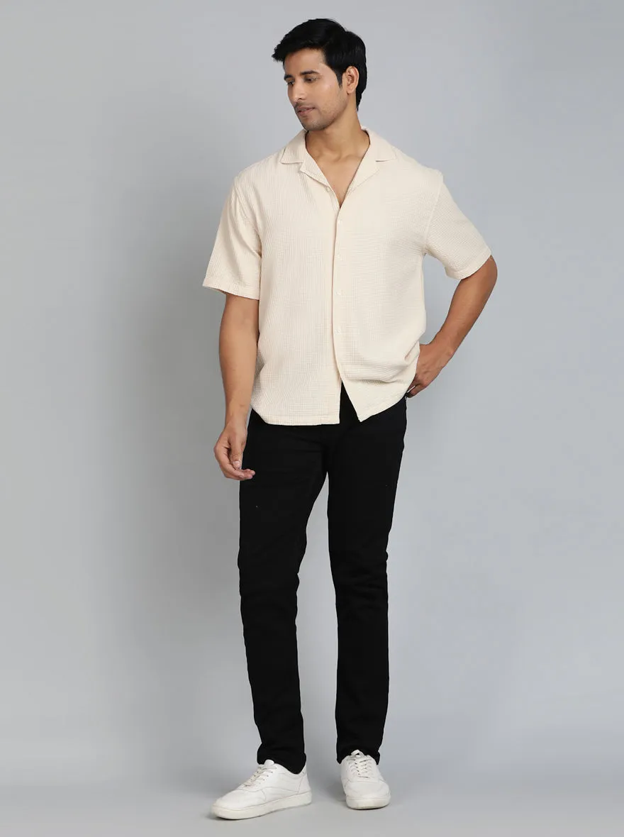 Cream Dobby Slim Fit Casual Shirt | JadeBlue