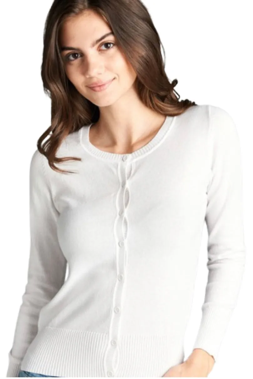 Crew Neck Cardigan Style 8383 in Blush, Sage or Off-White