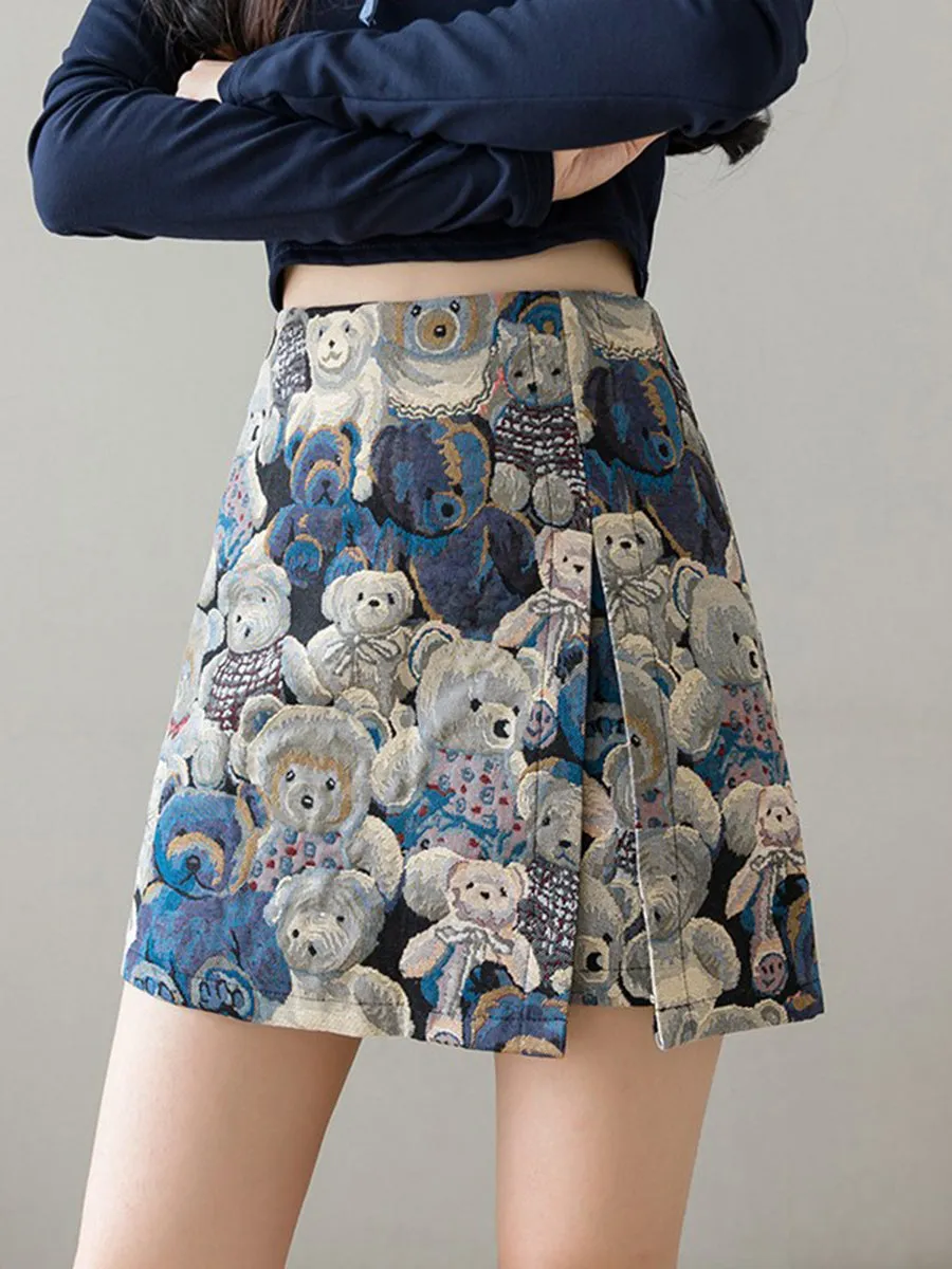 Cute bear A line skirt    S429