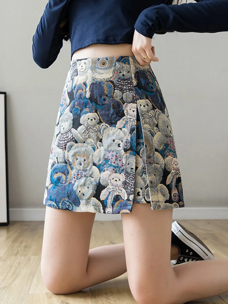 Cute bear A line skirt    S429