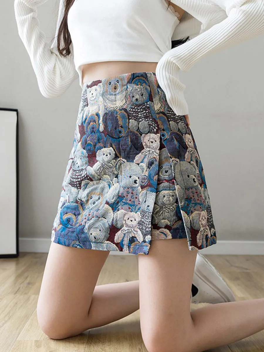 Cute bear A line skirt    S429