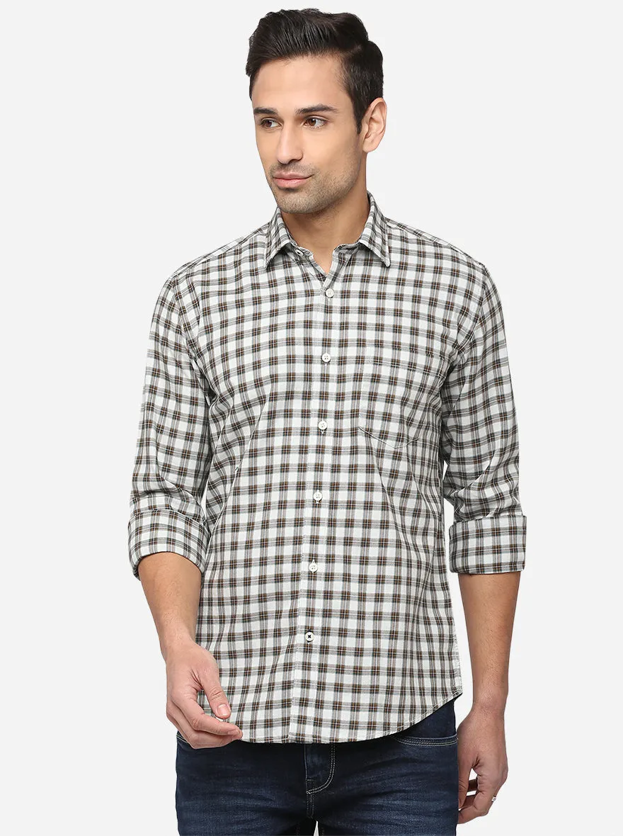 Dawn Grey Checked Slim Fit Casual Shirt | Greenfibre