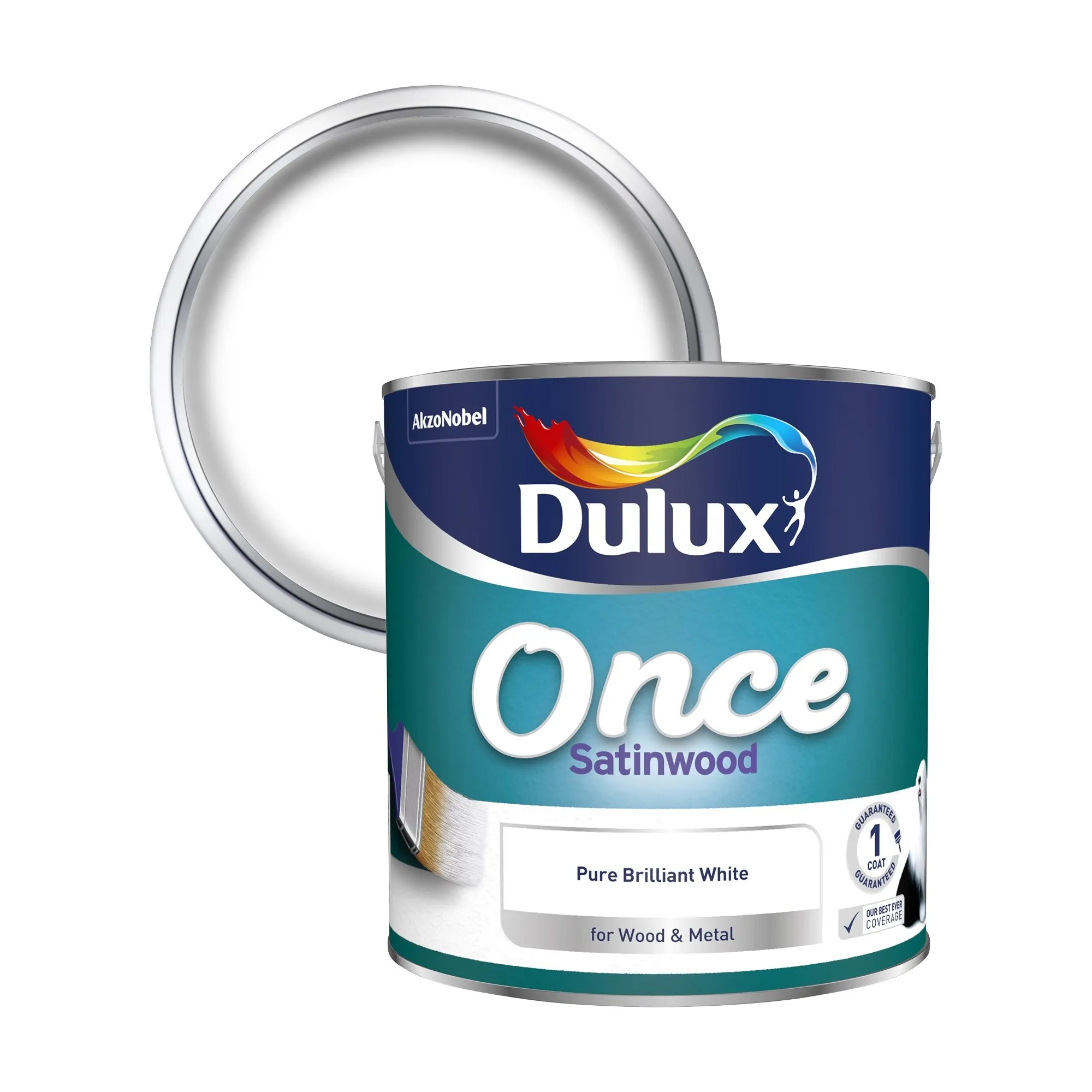 Dulux Once Satinwood Paint For Wood And Metal - Pure Brilliant White 2.5L