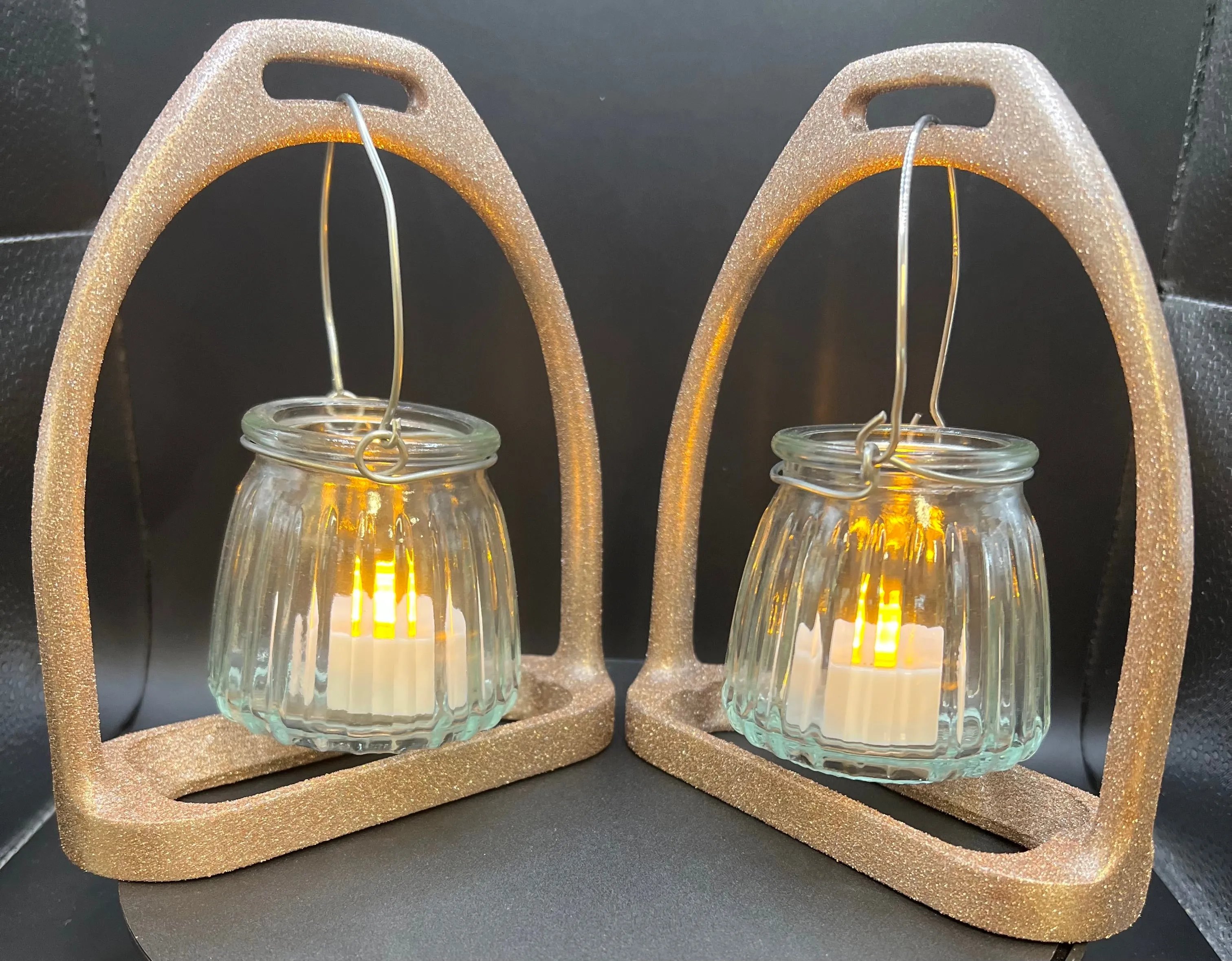 English Stirrup Candle Lights - Sparkling Rose Gold