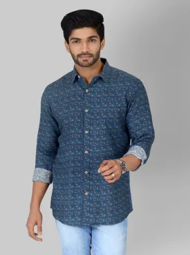 Ensign Blue Printed Slim Fit Casual Shirt | JadeBlue