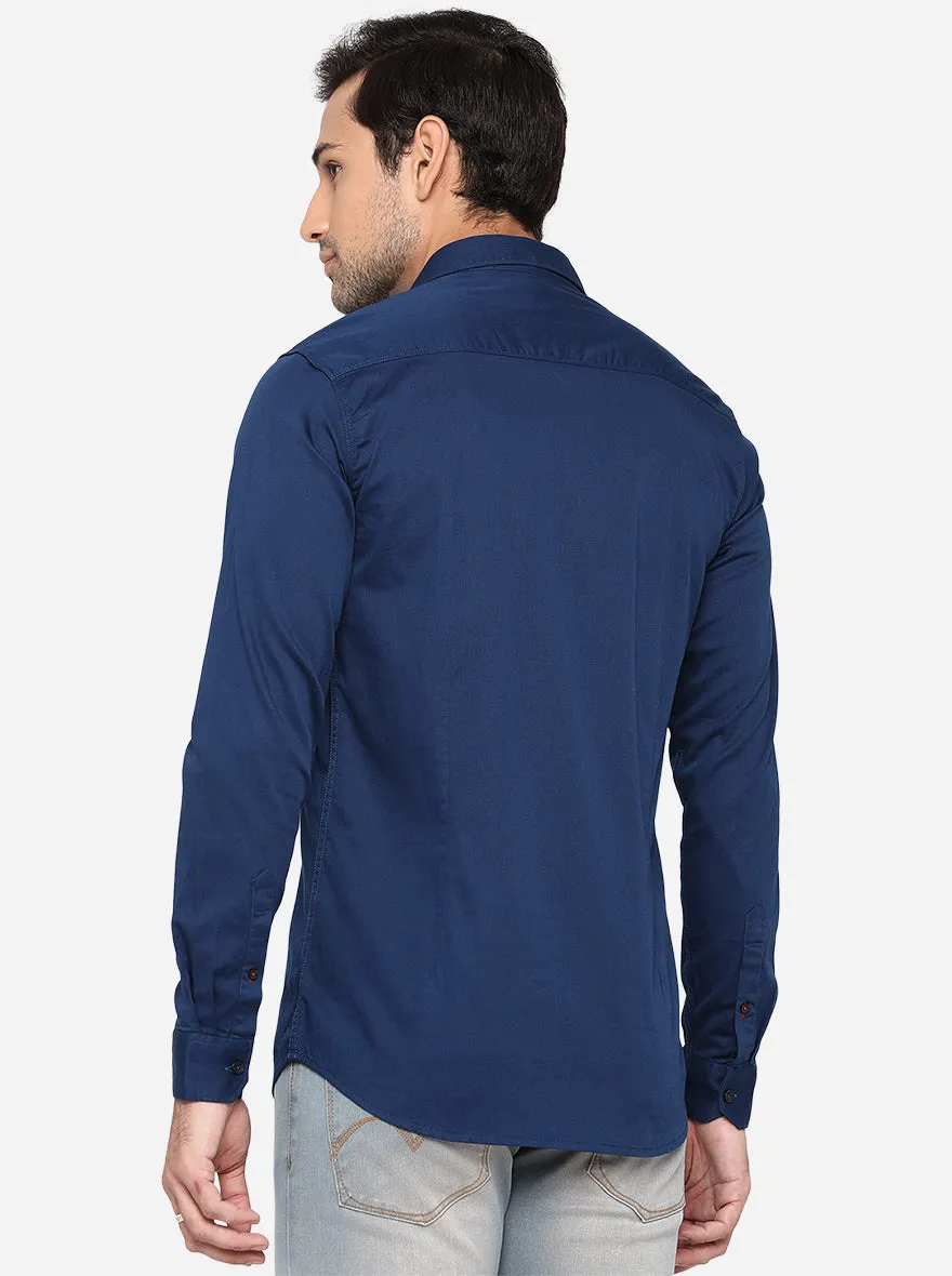 Ensign Blue Solid Slim Fit Semi Casual Shirt | JadeBlue