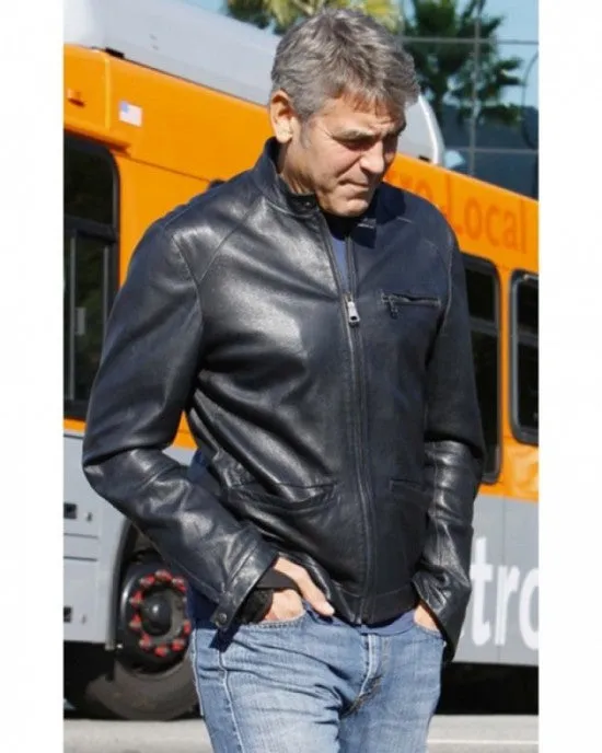 George Clooney Biker Style Leather Jacket