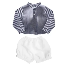 Gift Set | Boys Harbor Island Shirt And White Linen Short