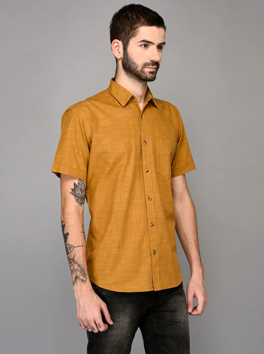 Golden Self Textured Slim Fit Casual Shirt | JadeBlue